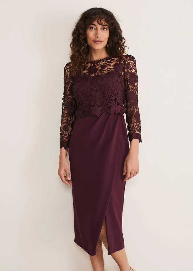 Adeline Double Layer Lace Dress Dark Plum Women Phase Eight Dresses