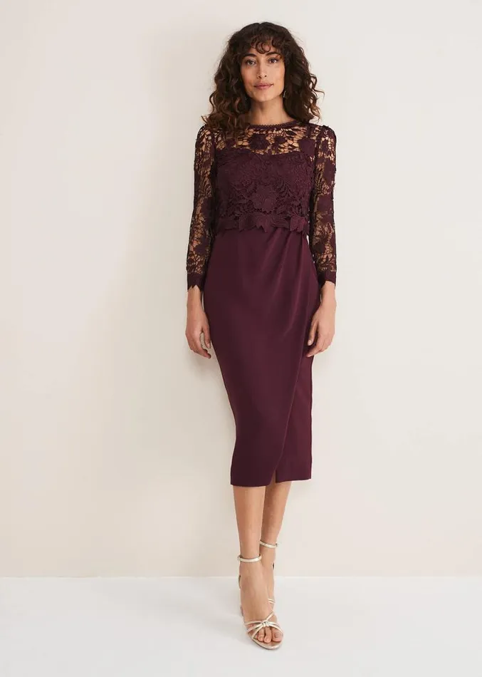Adeline Double Layer Lace Dress Dark Plum Women Phase Eight Dresses