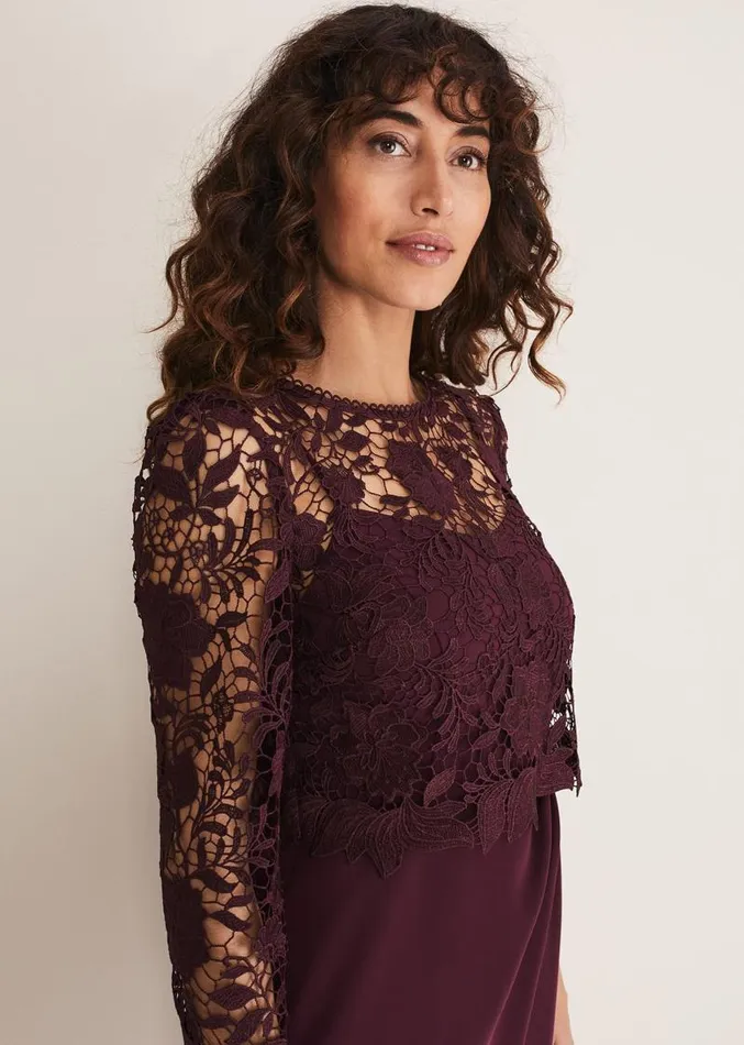 Adeline Double Layer Lace Dress Dark Plum Women Phase Eight Dresses