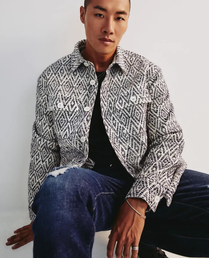 AG Jeans Jackets Men Nolan Jacket DIAMOND CHEVRON BLUE MULTI AG Jeans Jackets Men Nolan Jacket DIAMOND CHEVRON BLUE MULTI
