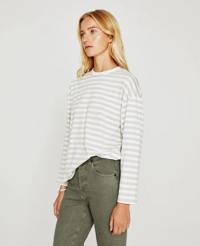 AG Jeans Tees and Tanks Women Fay LS Crew TRUE WHITEPALE SMOKE