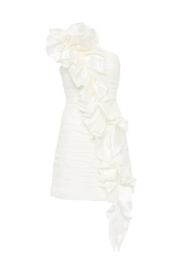 Aje Adelia Ruffle Mini Dress Ivory Women Dresses