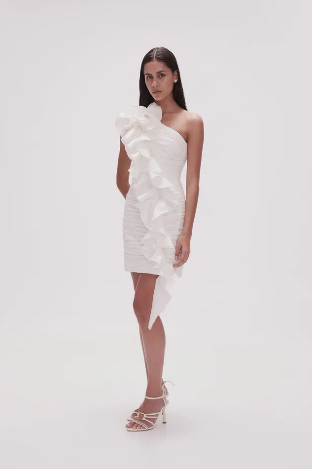 Aje Adelia Ruffle Mini Dress Ivory Women Dresses