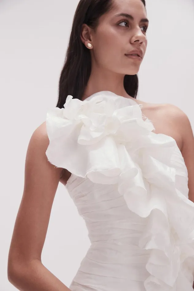 Aje Adelia Ruffle Mini Dress Ivory Women Dresses