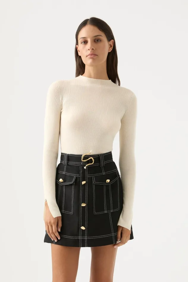 Aje Alina Rib Knit Top Cream Women Knitwear and Jumpers