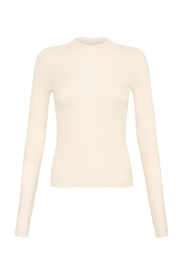 Aje Alina Rib Knit Top Cream Women Knitwear and Jumpers