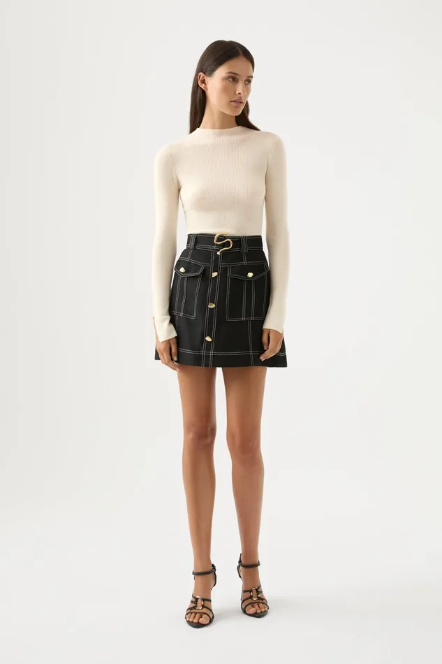 Aje Alina Rib Knit Top Cream Women Knitwear and Jumpers