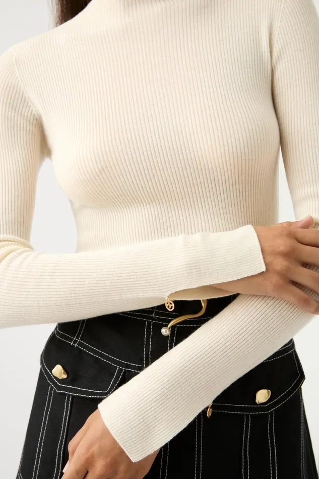 Aje Alina Rib Knit Top Cream Women Knitwear and Jumpers