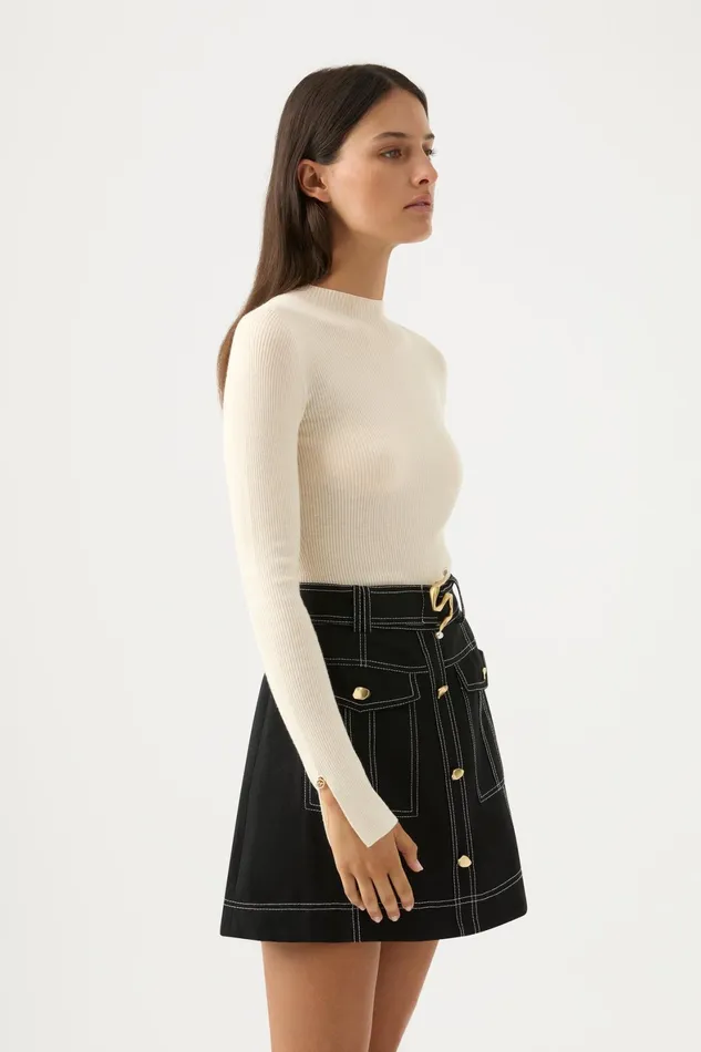 Aje Alina Rib Knit Top Cream Women Knitwear and Jumpers