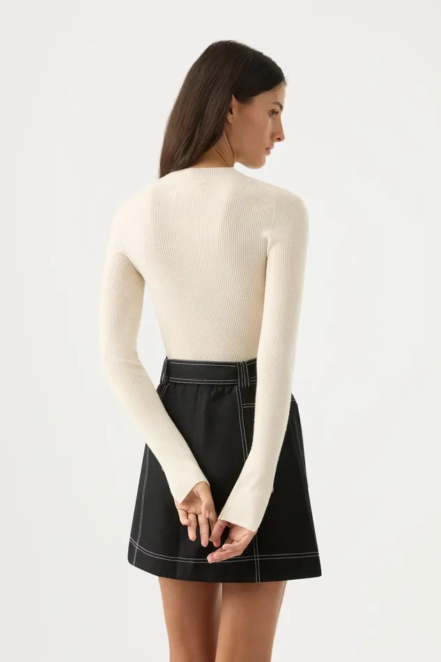 Aje Alina Rib Knit Top Cream Women Knitwear and Jumpers