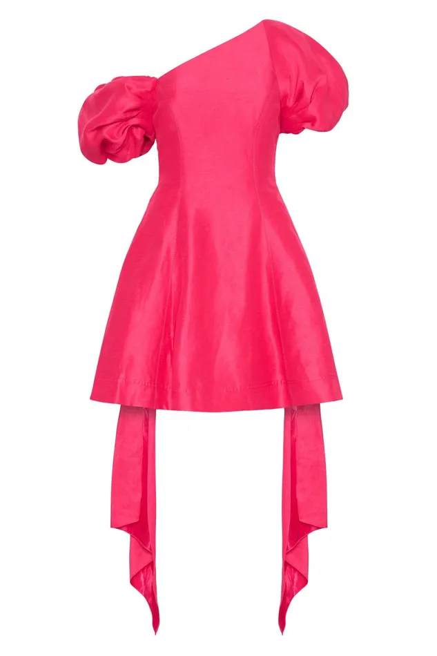 Aje Arista Tulip Sleeve Mini Dress Bougainvillea Red Women Dresses
