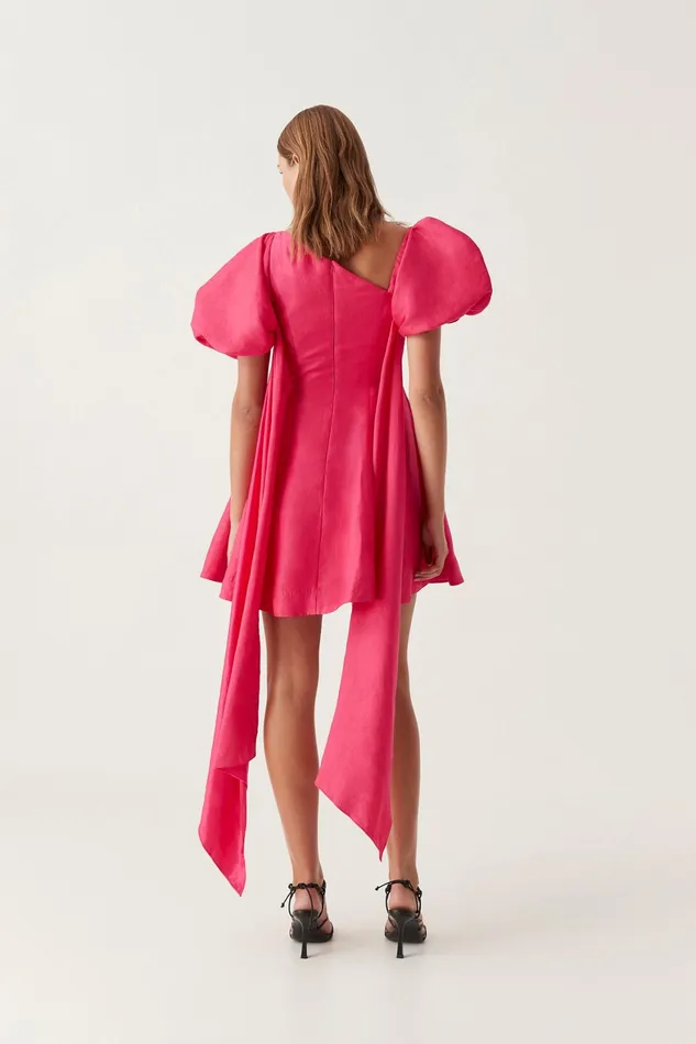 Aje Arista Tulip Sleeve Mini Dress Bougainvillea Red Women Dresses