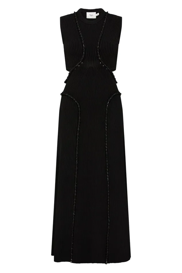 Aje Arp Cut Out Knit Midi Dress Black Women Body and Crepe Knit