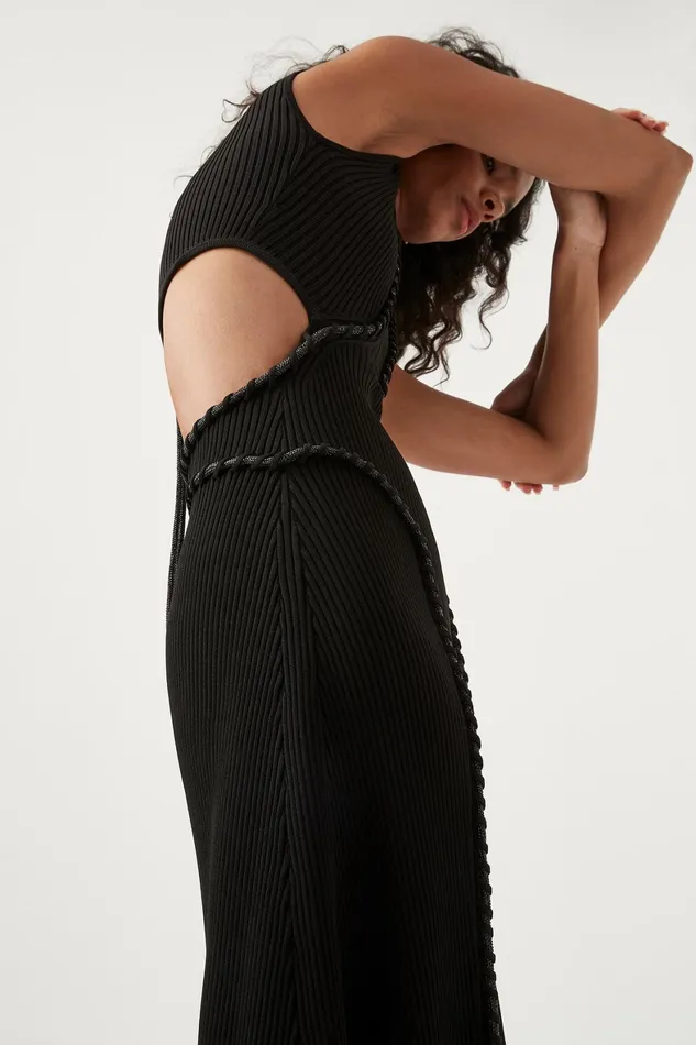 Aje Arp Cut Out Knit Midi Dress Black Women Body and Crepe Knit
