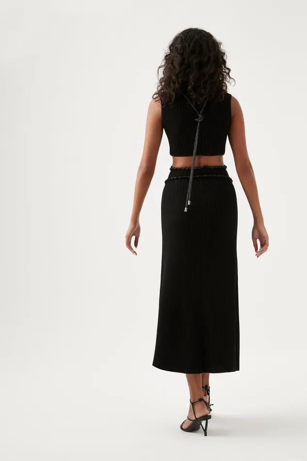 Aje Arp Cut Out Knit Midi Dress Black Women Body and Crepe Knit