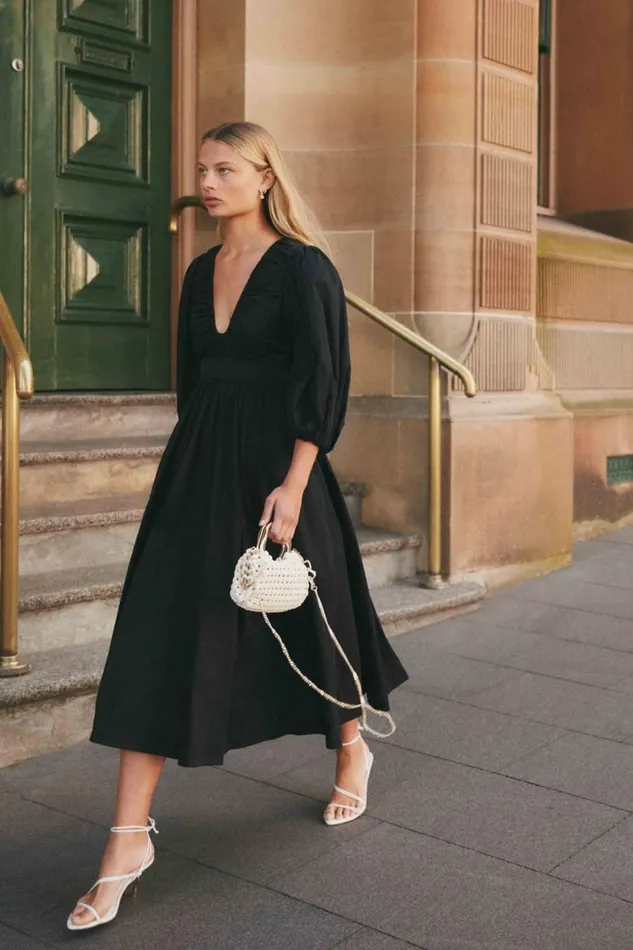 Aje Audrey Waisted Midi Dress Black Women Dresses