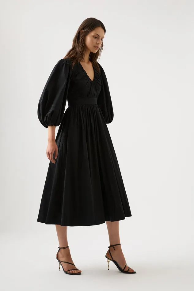 Aje Audrey Waisted Midi Dress Black Women Dresses