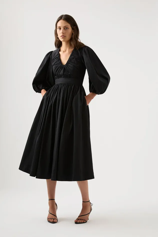 Aje Audrey Waisted Midi Dress Black Women Dresses