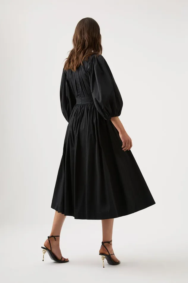 Aje Audrey Waisted Midi Dress Black Women Dresses