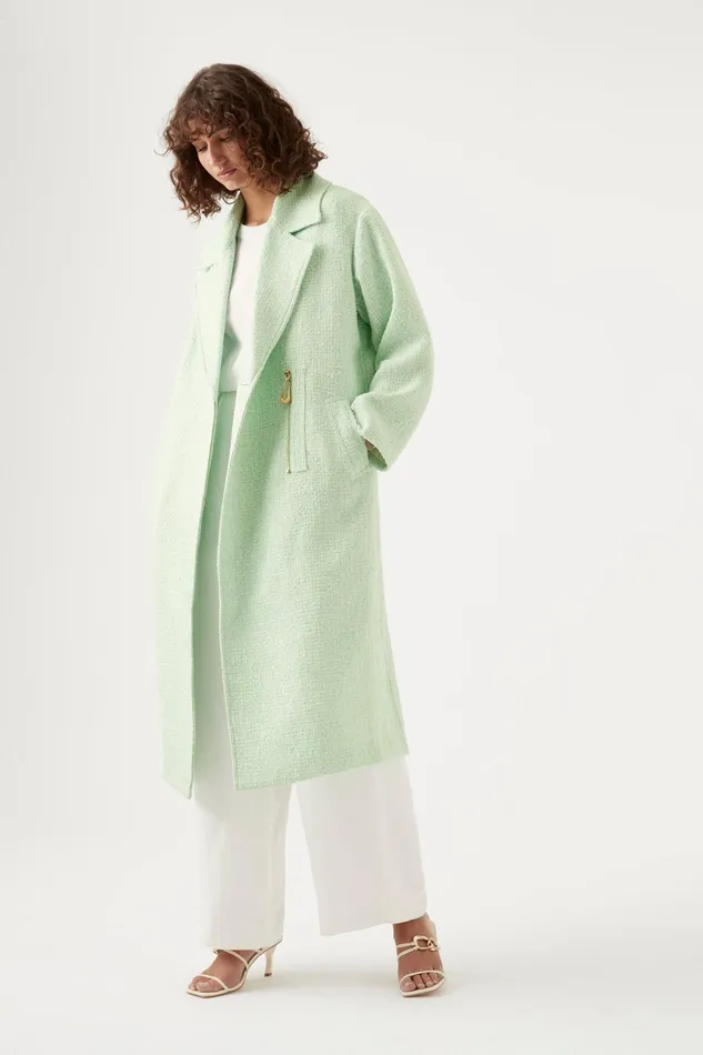 Aje Aurore Boucle Coat Peppermint Green Tweed Women Blazers Jackets and Coats