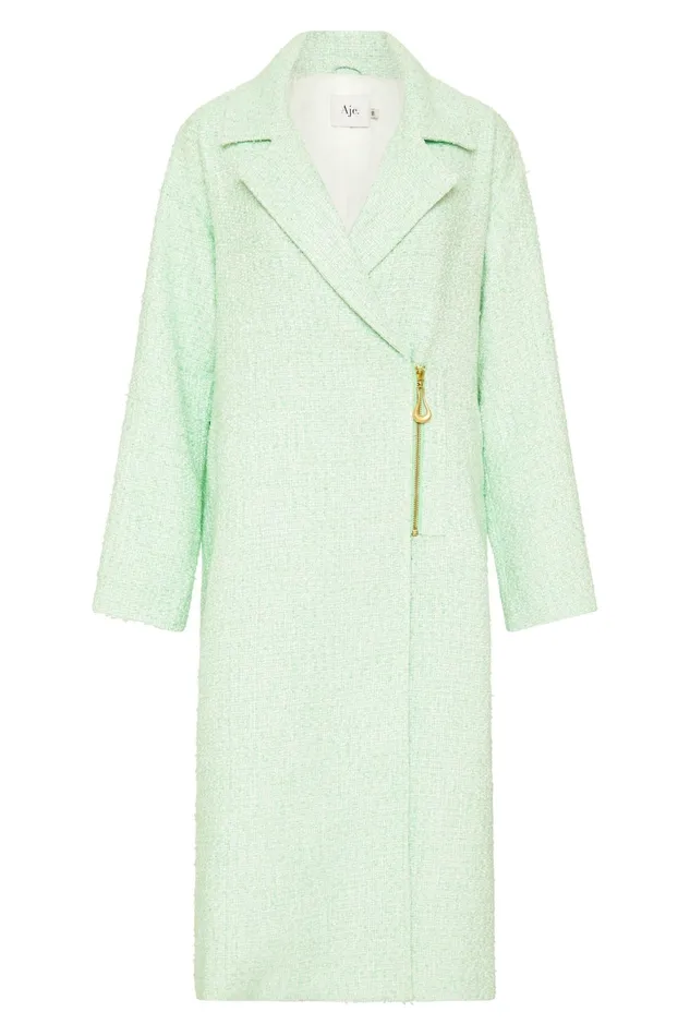 Aje Aurore Boucle Coat Peppermint Green Tweed Women Blazers Jackets and Coats