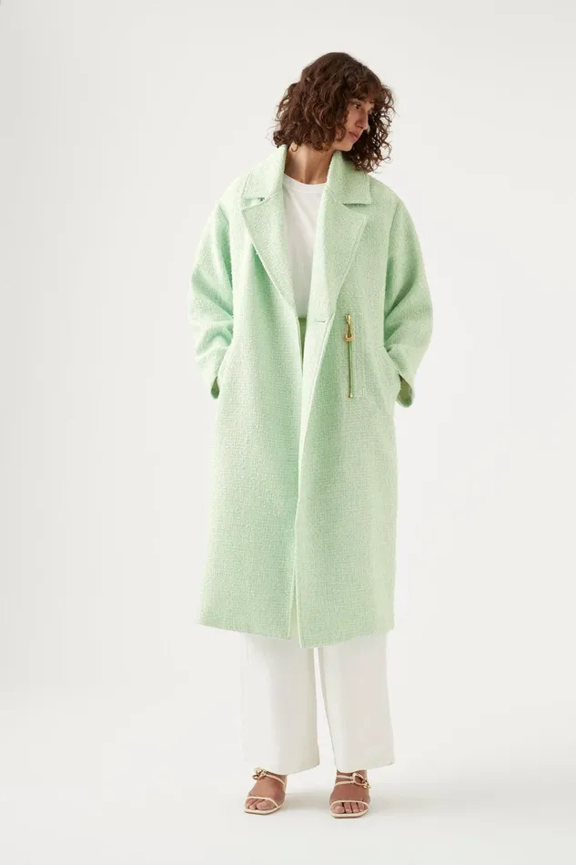 Aje Aurore Boucle Coat Peppermint Green Tweed Women Blazers Jackets and Coats
