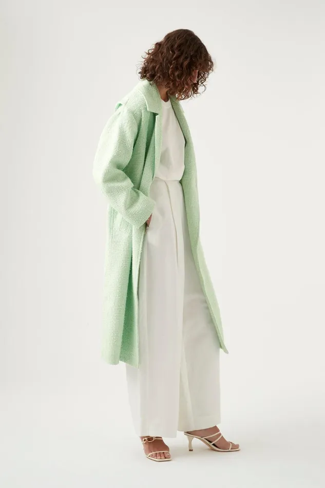 Aje Aurore Boucle Coat Peppermint Green Tweed Women Blazers Jackets and Coats