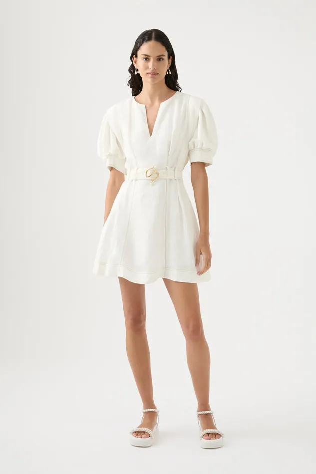 Aje Beacon Structured Mini Dress Ivory Women Dresses