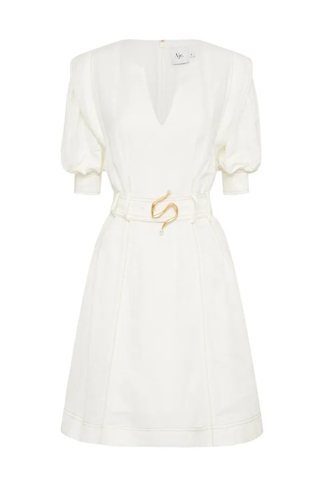 Aje Beacon Structured Mini Dress Ivory Women Dresses