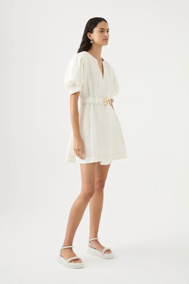 Aje Beacon Structured Mini Dress Ivory Women Dresses