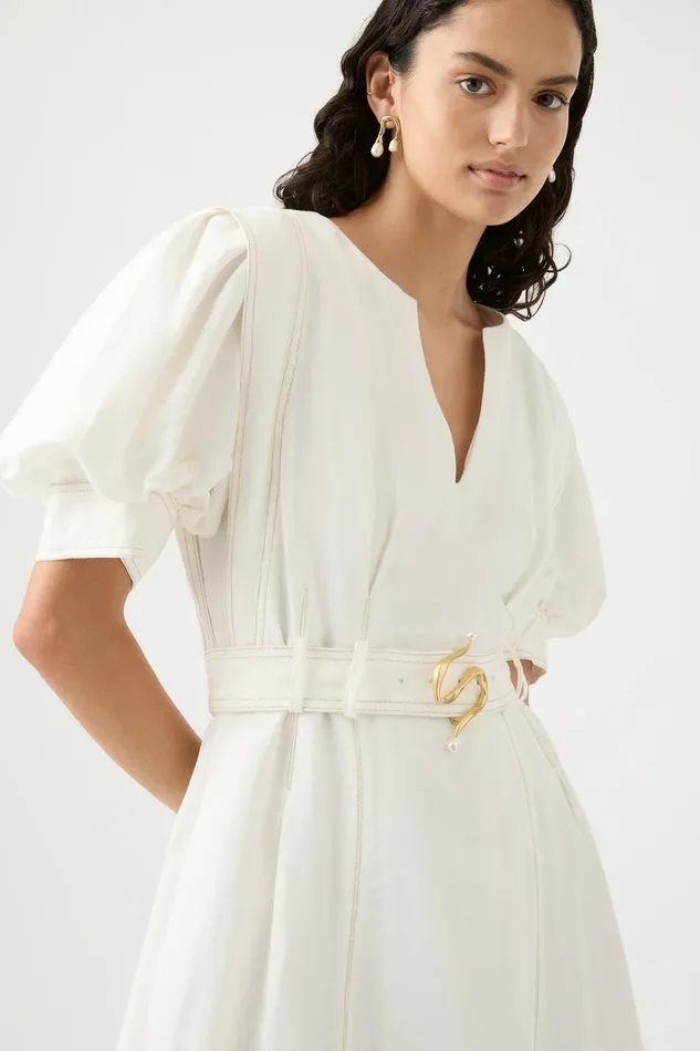 Aje Beacon Structured Mini Dress Ivory Women Dresses