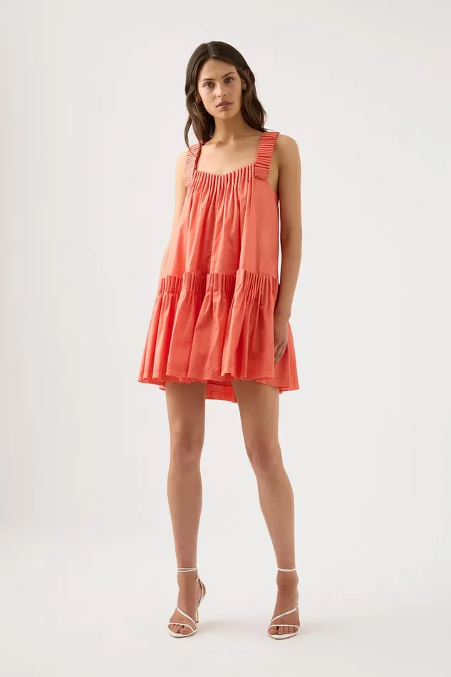 Aje Cecilia Smock Mini Dress Coral Women Dresses