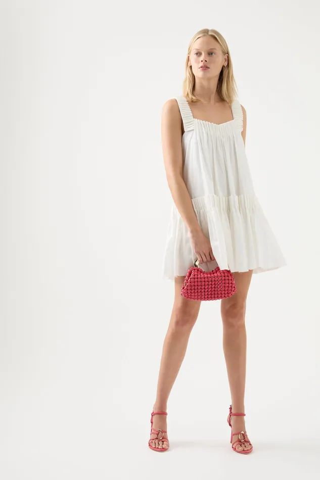 Aje Cecilia Smock Mini Dress Ivory Women Dresses