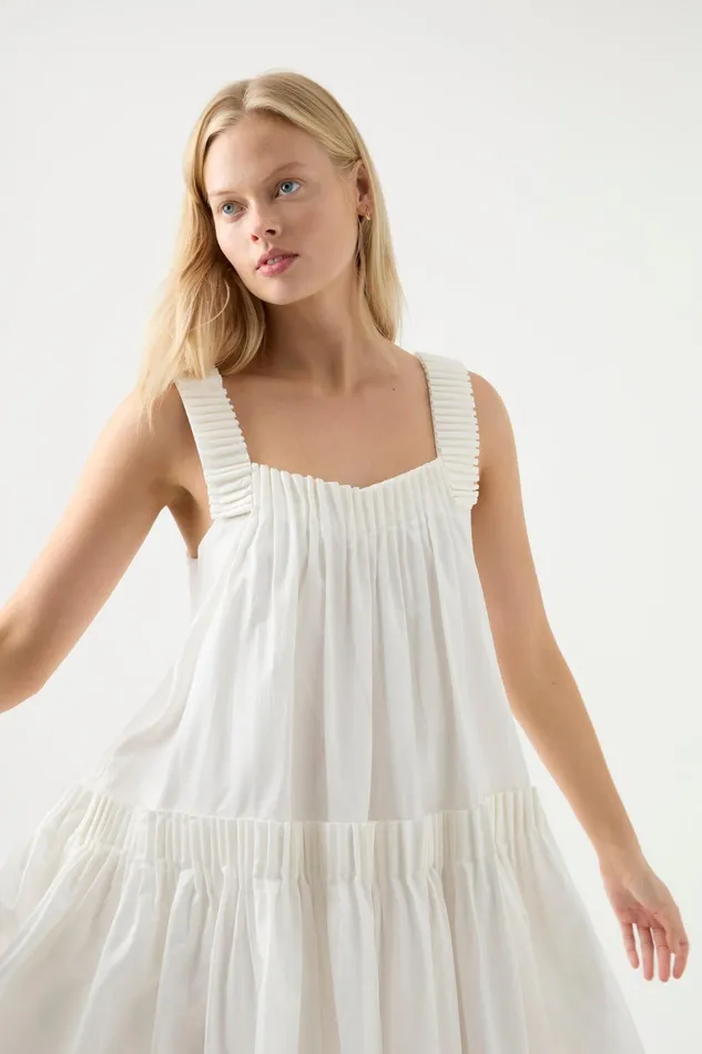 Aje Cecilia Smock Mini Dress Ivory Women Dresses