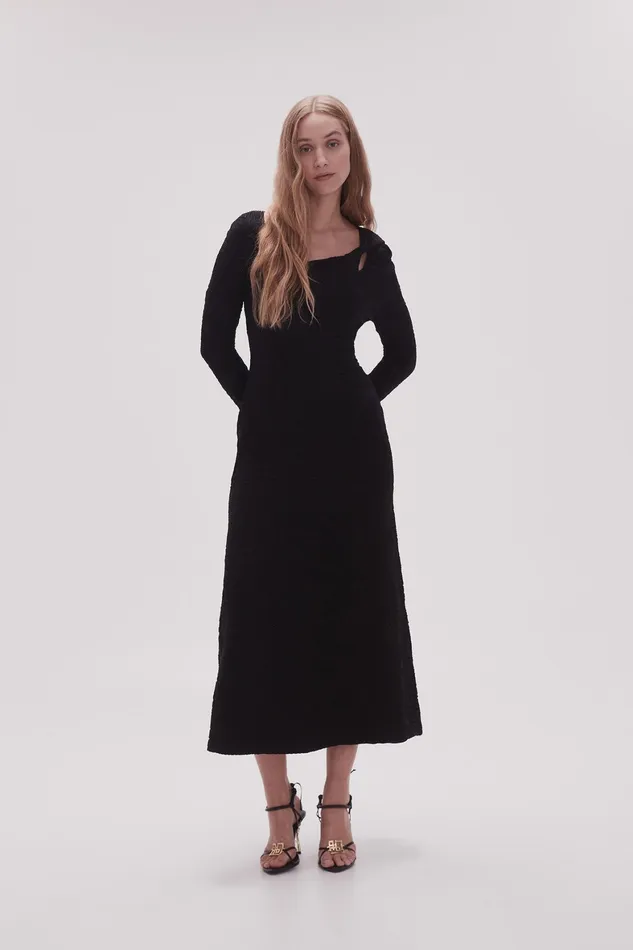 Aje Celeste Twist Knit Midi Dress Black Women Dresses