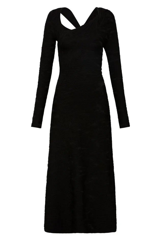 Aje Celeste Twist Knit Midi Dress Black Women Dresses