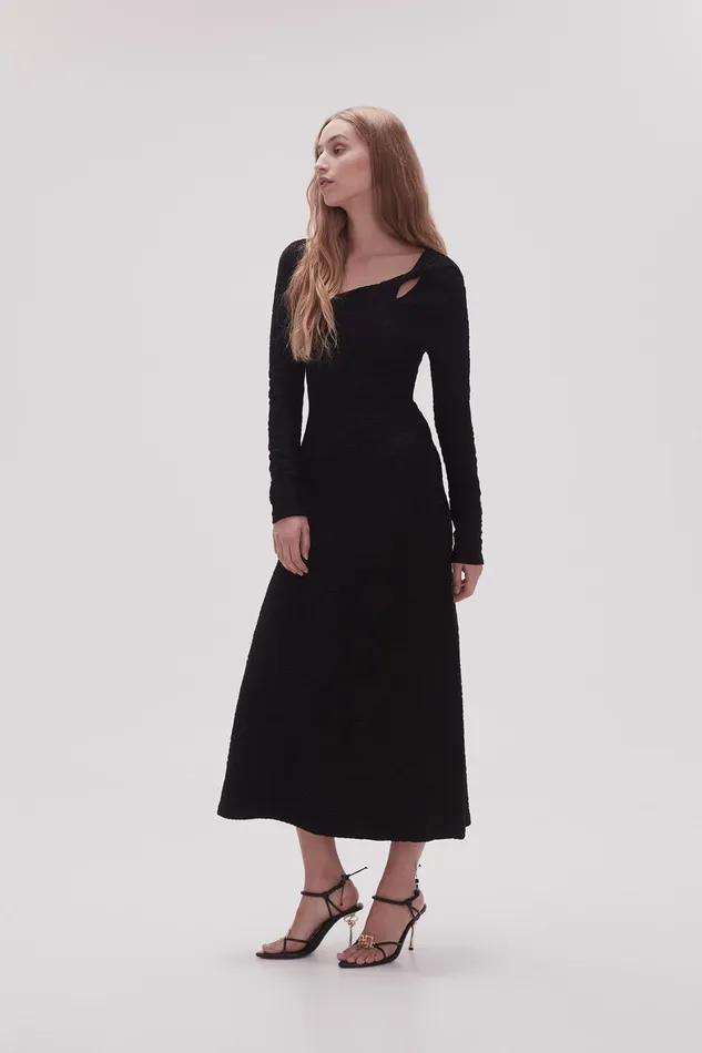 Aje Celeste Twist Knit Midi Dress Black Women Dresses