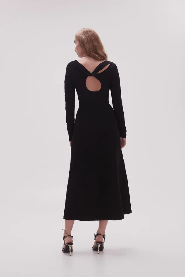 Aje Celeste Twist Knit Midi Dress Black Women Dresses