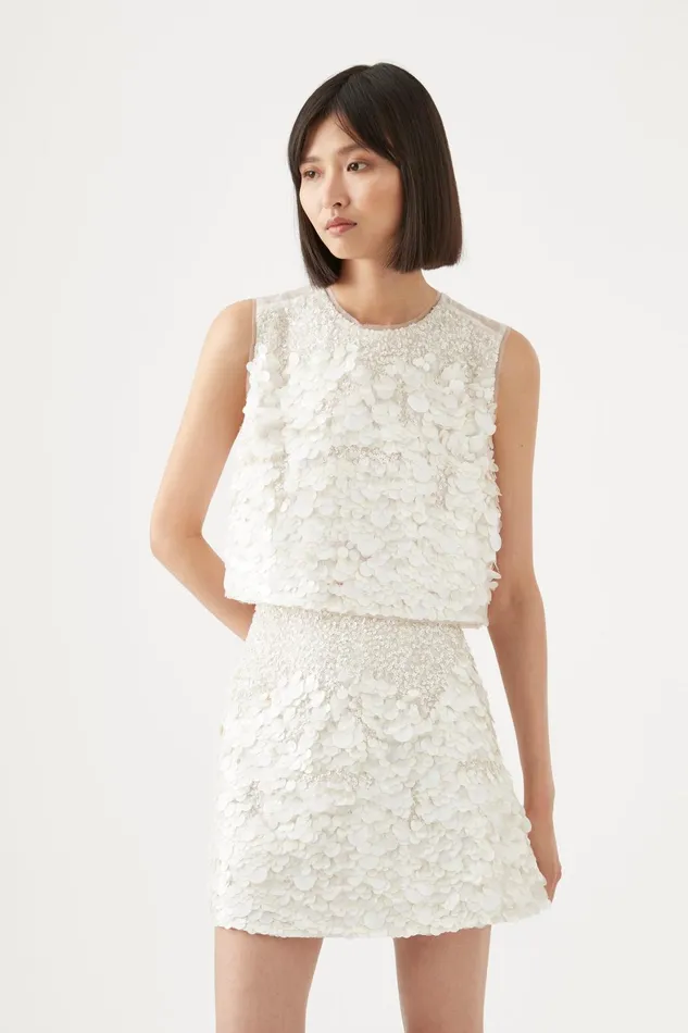 Aje Cherie Sequin Mini Skirt Ivory Women Skirts