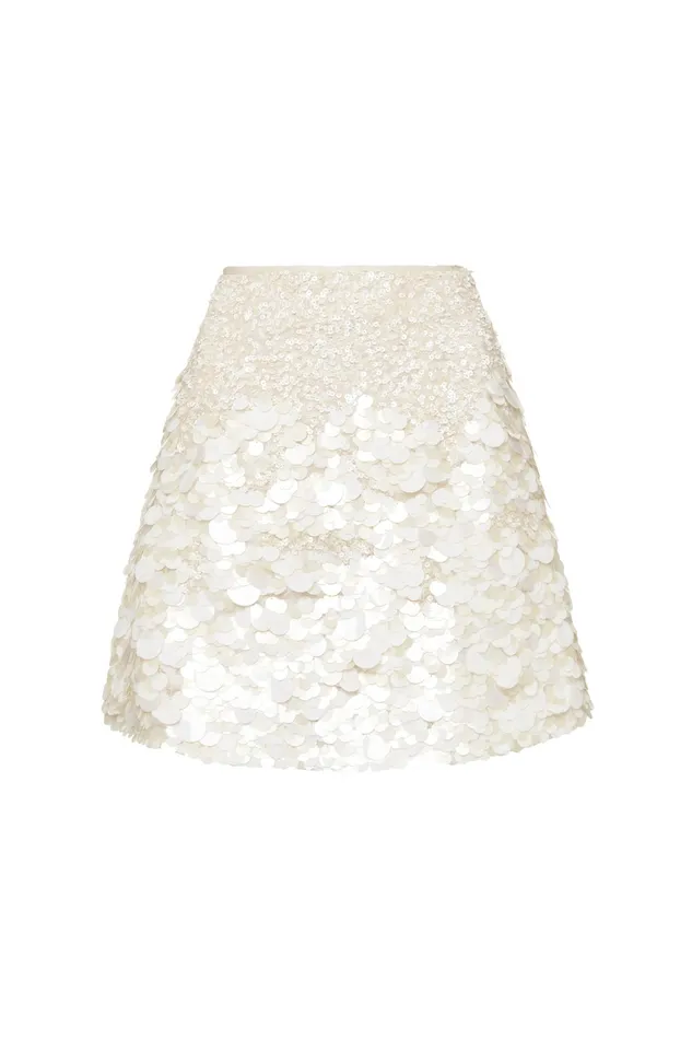 Aje Cherie Sequin Mini Skirt Ivory Women Skirts