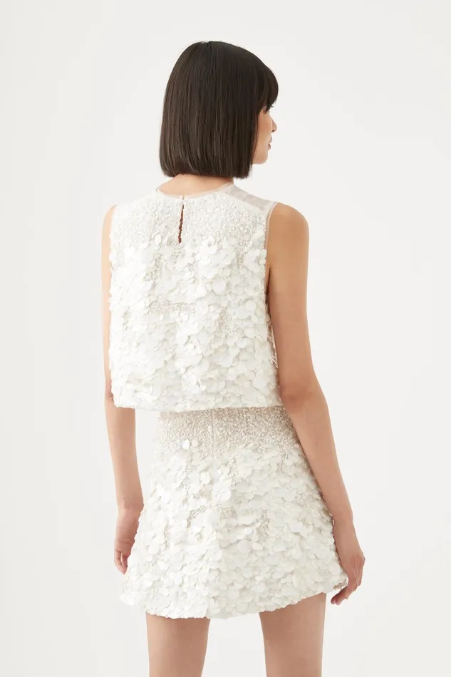 Aje Cherie Sequin Mini Skirt Ivory Women Skirts