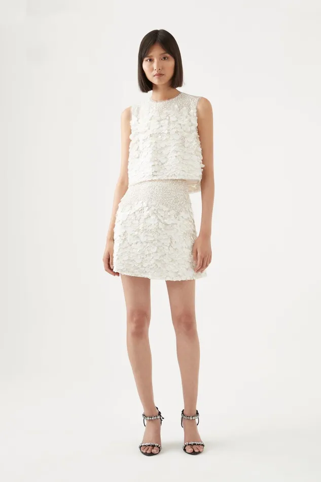 Aje Cherie Sequin Mini Skirt Ivory Women Skirts