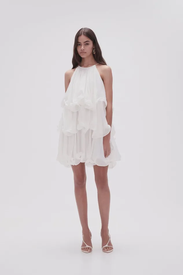 Aje Claudia Tiered Mini Dress Ivory Women Dresses