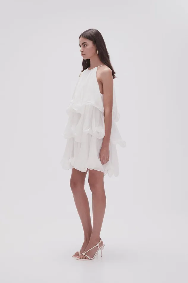 Aje Claudia Tiered Mini Dress Ivory Women Dresses