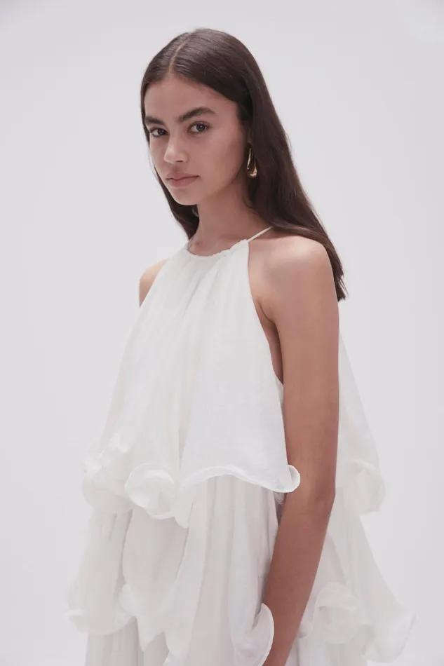 Aje Claudia Tiered Mini Dress Ivory Women Dresses