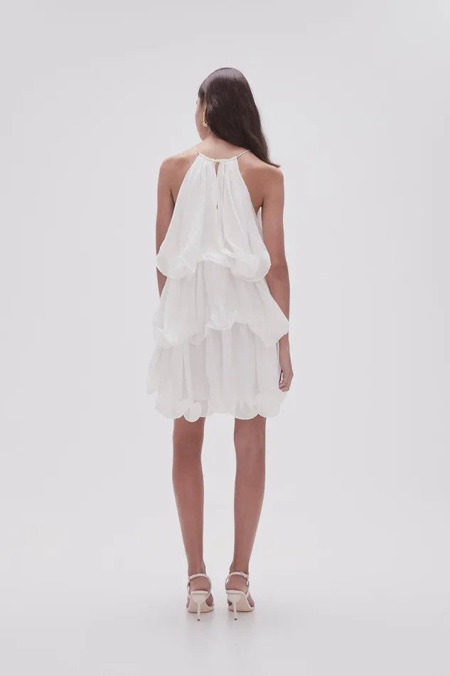 Aje Claudia Tiered Mini Dress Ivory Women Dresses