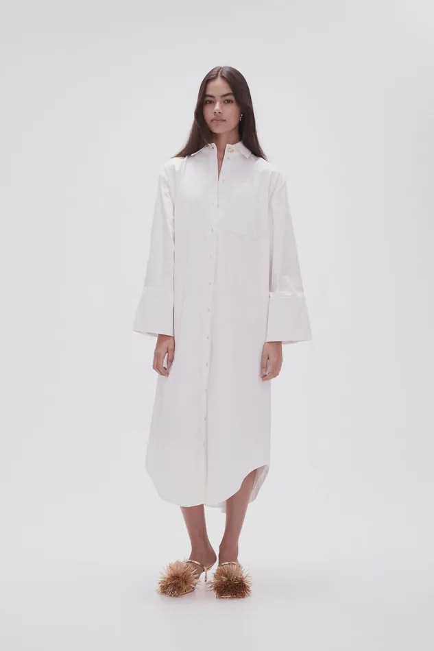 Aje Coexistance Twisted Midi Dress Ivory Women Dresses