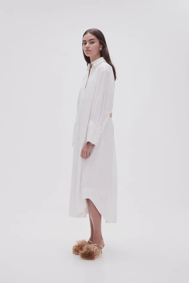 Aje Coexistance Twisted Midi Dress Ivory Women Dresses