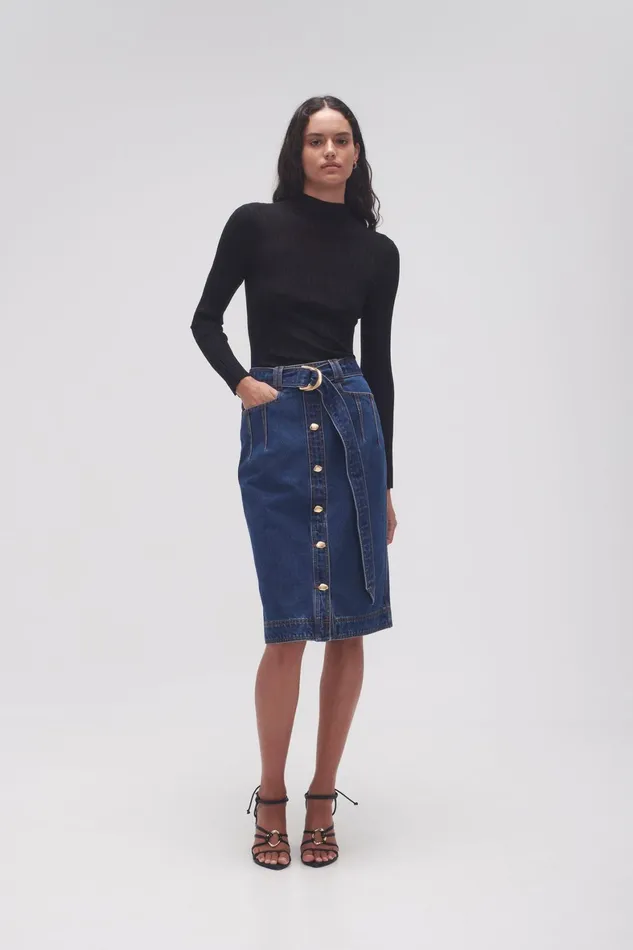 Aje Colorado Denim Midi Skirt Washed Indigo Women Denim