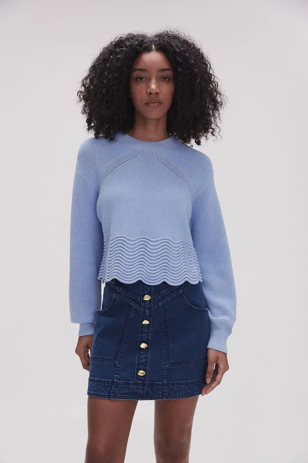 Aje Cordelia Scallop Hem Jumper Light Sky Blue Women Knitwear and Jumpers